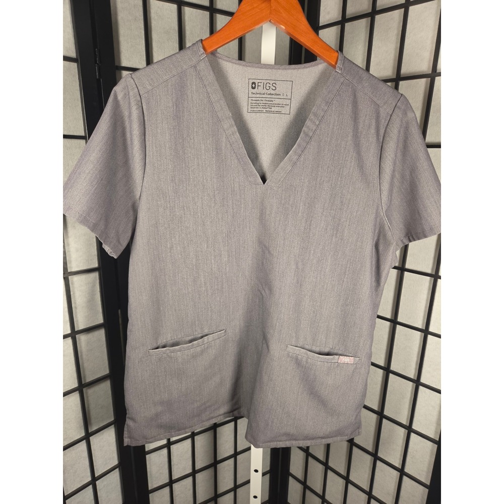 FIGS Technical Collection Heather Grey V-Neck Scrub Top  Womens Large